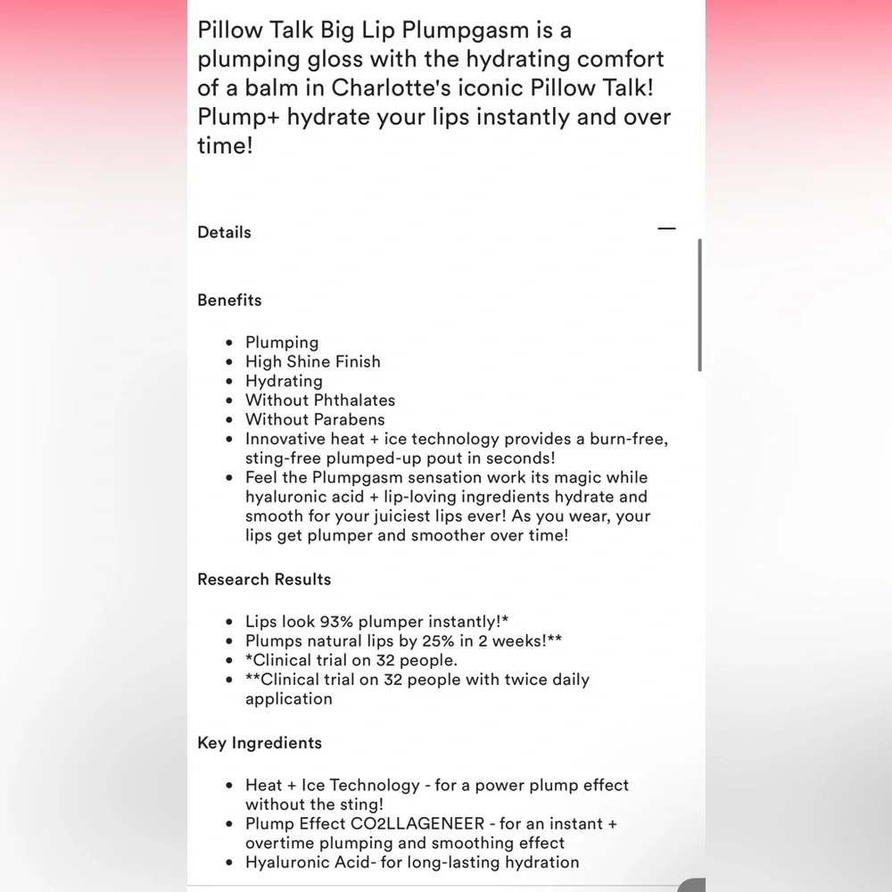 Charlotte Tilbury ‘Fair-Medium’ Pillow Talk Big Lip Plumpgasm Plumping Lip Gloss